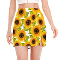 Doodle Sunflower Pattern Print Side Slit Mini Skirt