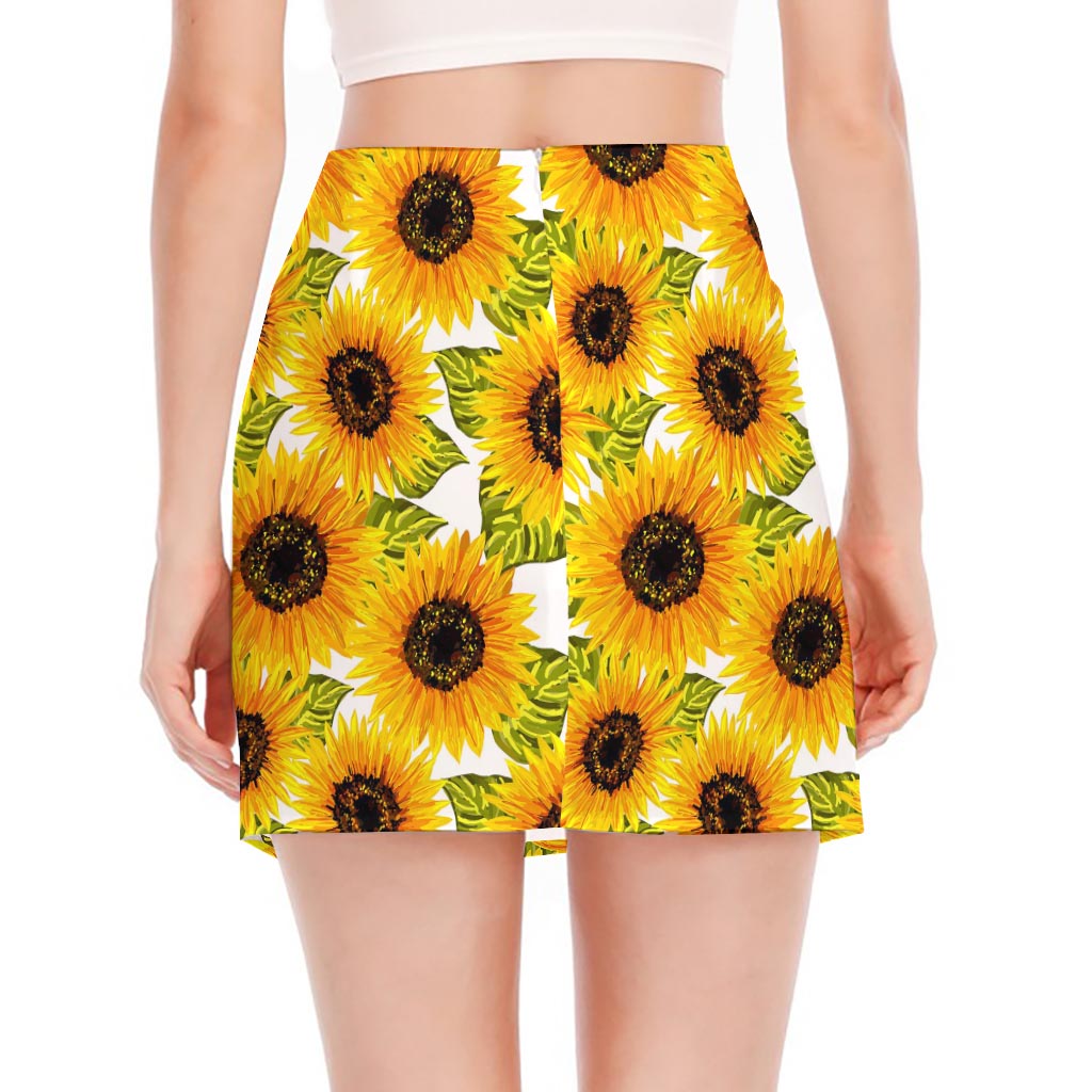 Doodle Sunflower Pattern Print Side Slit Mini Skirt