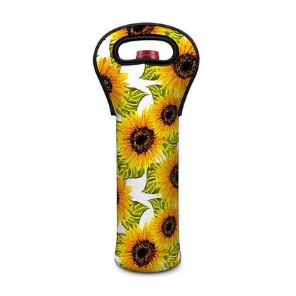 Doodle Sunflower Pattern Print Single Neoprene Wine Tote