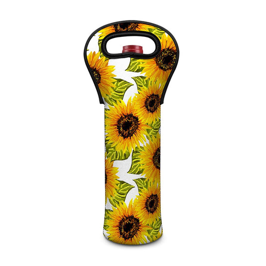Doodle Sunflower Pattern Print Single Neoprene Wine Tote