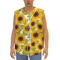 Doodle Sunflower Pattern Print Sleeveless Baseball Jersey