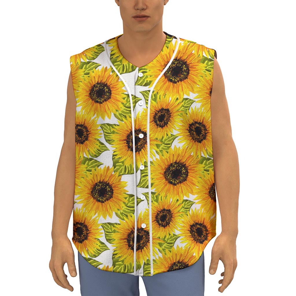 Doodle Sunflower Pattern Print Sleeveless Baseball Jersey