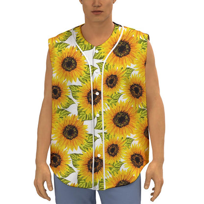 Doodle Sunflower Pattern Print Sleeveless Baseball Jersey