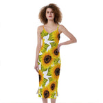 Doodle Sunflower Pattern Print Slim Fit Midi Cami Dress