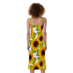 Doodle Sunflower Pattern Print Slim Fit Midi Cami Dress