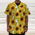 Doodle Sunflower Pattern Print Textured Short Sleeve Shirt