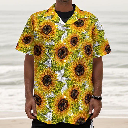 Doodle Sunflower Pattern Print Textured Short Sleeve Shirt