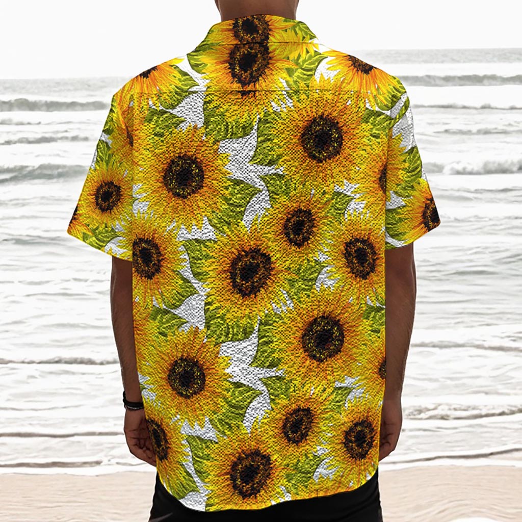 Doodle Sunflower Pattern Print Textured Short Sleeve Shirt