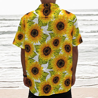 Doodle Sunflower Pattern Print Textured Short Sleeve Shirt