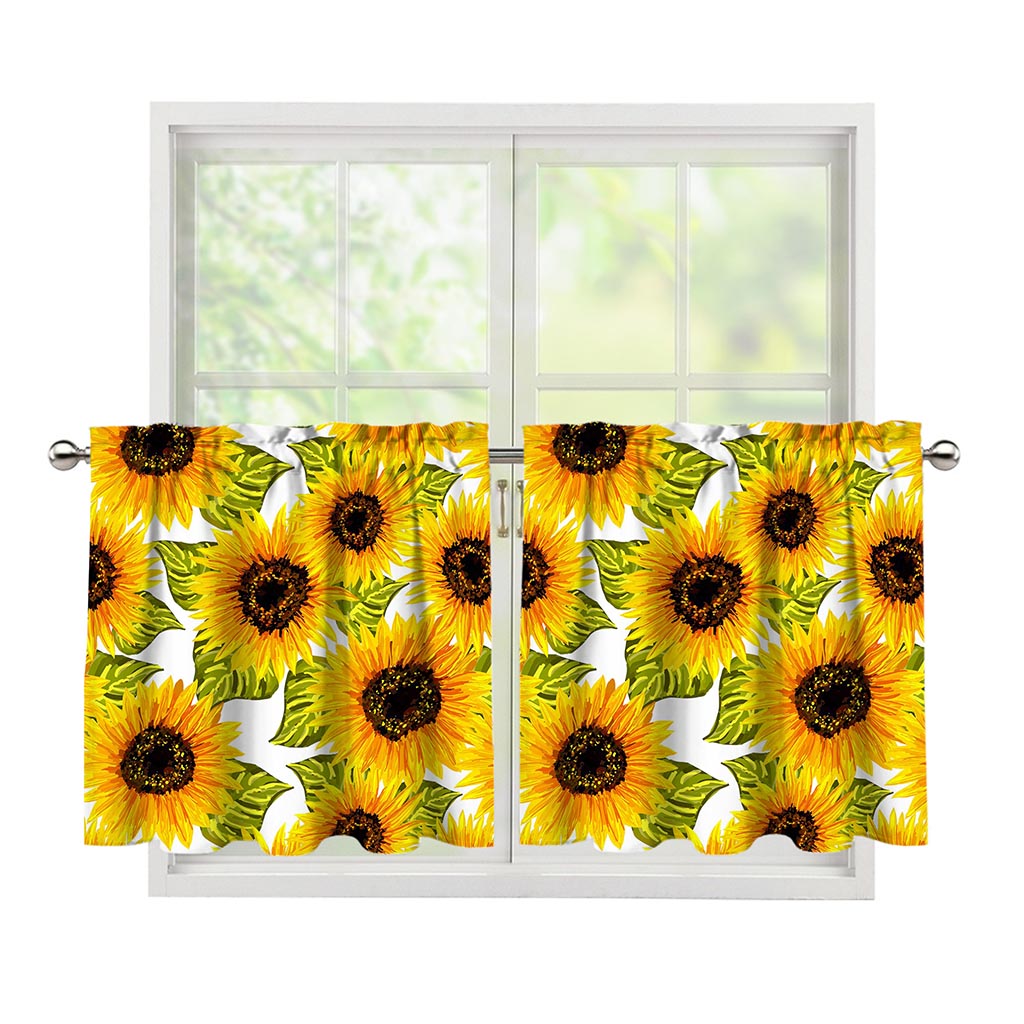 Doodle Sunflower Pattern Print Tier Curtains