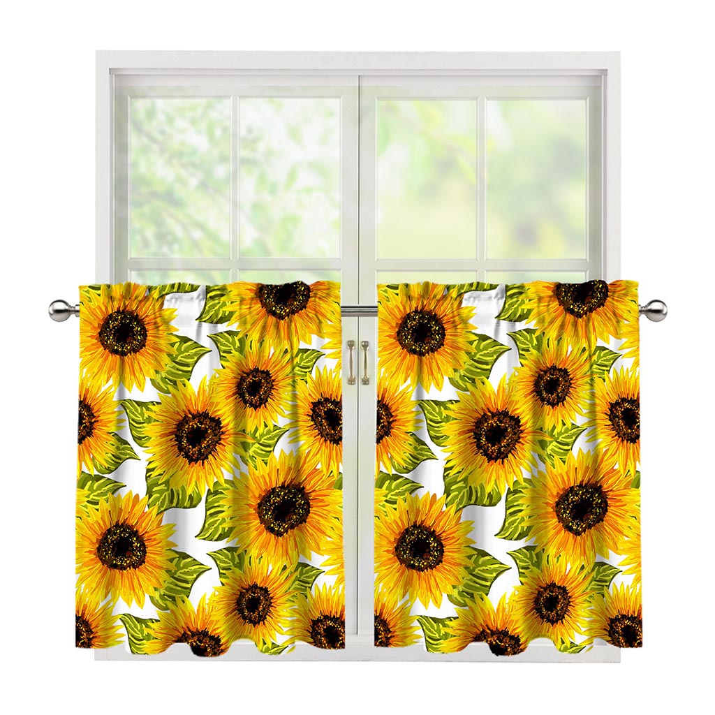 Doodle Sunflower Pattern Print Tier Curtains