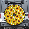 Doodle Sunflower Pattern Print Tire Cover With Camera Hole