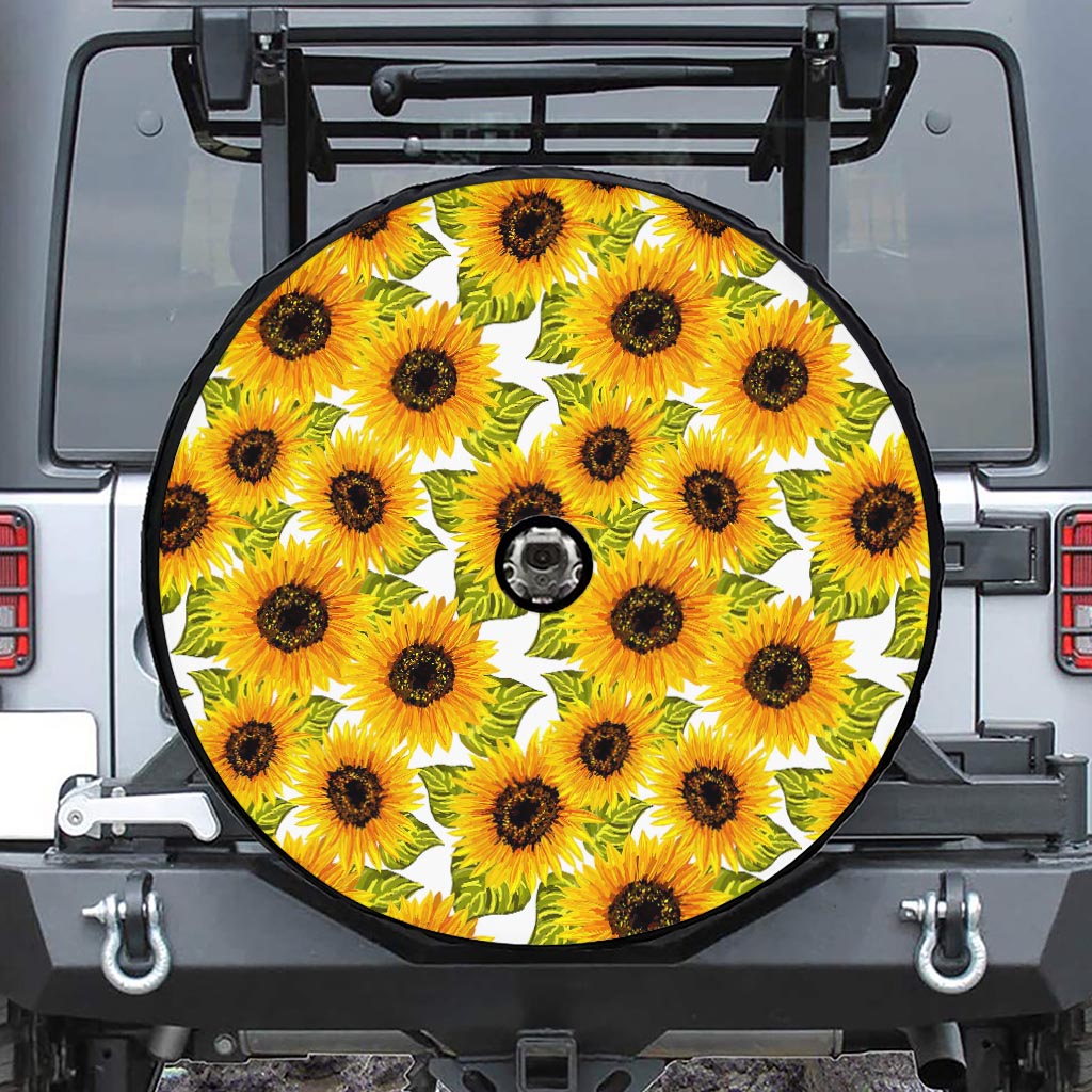 Doodle Sunflower Pattern Print Tire Cover With Camera Hole