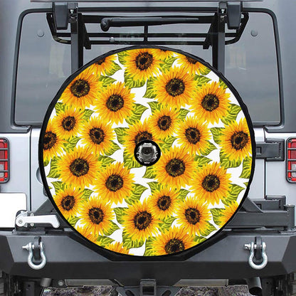 Doodle Sunflower Pattern Print Tire Cover With Camera Hole