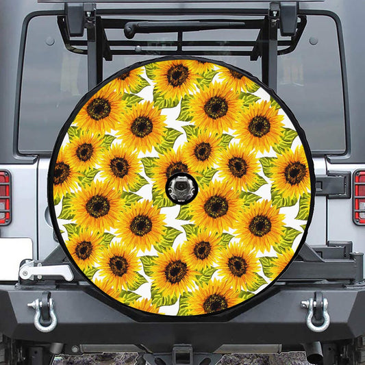 Doodle Sunflower Pattern Print Tire Cover With Camera Hole