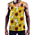 Doodle Sunflower Pattern Print Men's Workout Tank Top