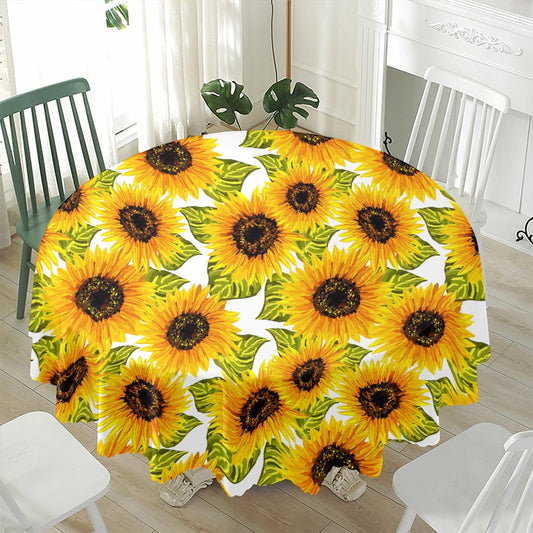 Doodle Sunflower Pattern Print Waterproof Round Tablecloth