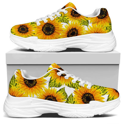 Doodle Sunflower Pattern Print White Chunky Shoes