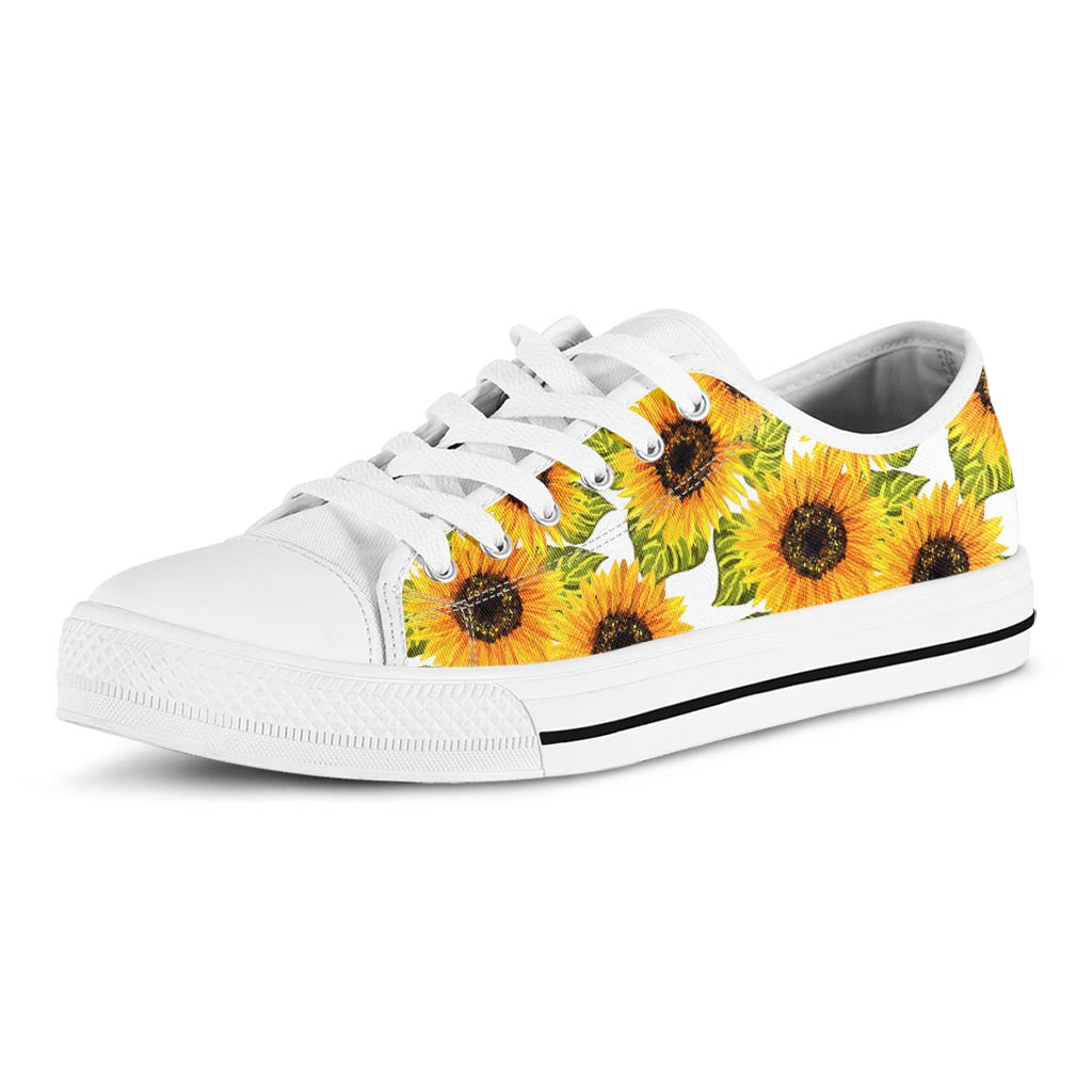 Doodle Sunflower Pattern Print White Low Top Sneakers