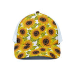 Doodle Sunflower Pattern Print White Mesh Trucker Cap