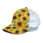 Doodle Sunflower Pattern Print White Mesh Trucker Cap