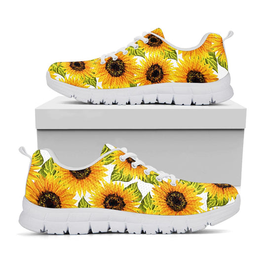 Doodle Sunflower Pattern Print White Running Shoes