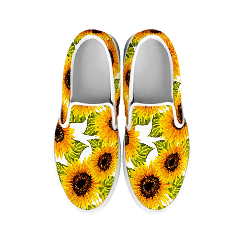 Doodle Sunflower Pattern Print White Slip On Sneakers
