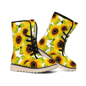 Doodle Sunflower Pattern Print Winter Boots