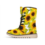 Doodle Sunflower Pattern Print Winter Boots