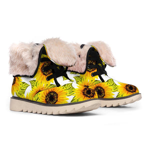 Doodle Sunflower Pattern Print Winter Boots