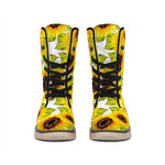 Doodle Sunflower Pattern Print Winter Boots