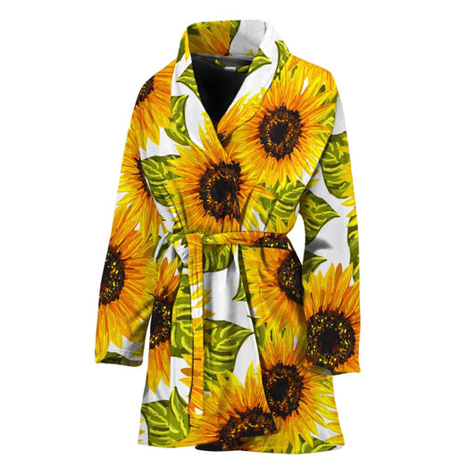 Doodle Sunflower Pattern Print Women's Bathrobe