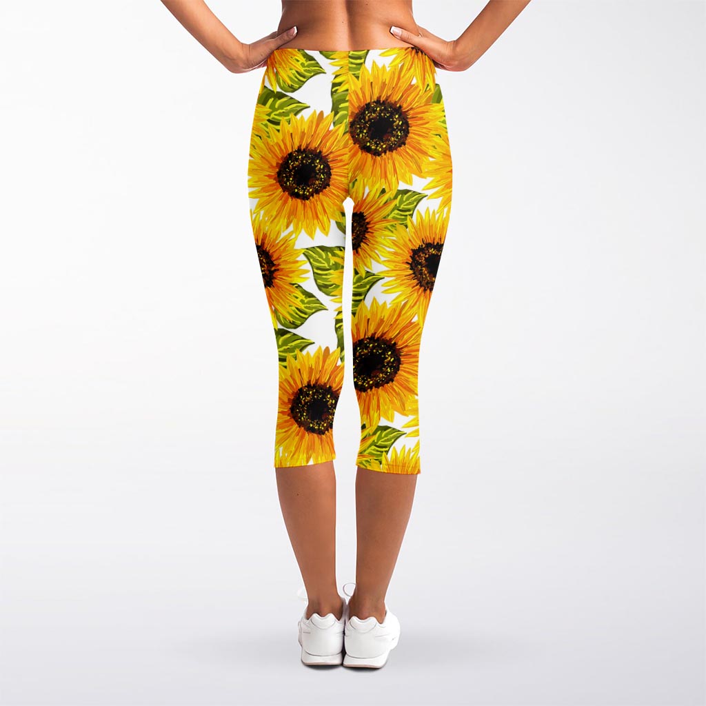 Doodle Sunflower Pattern Print Women's Capri Leggings
