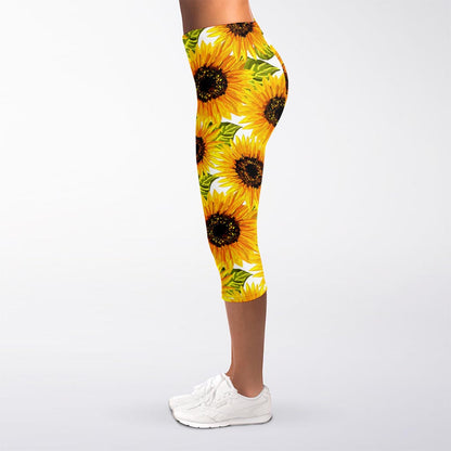 Doodle Sunflower Pattern Print Women's Capri Leggings