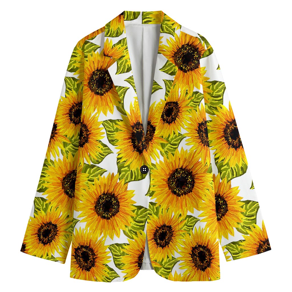 Doodle Sunflower Pattern Print Women's Cotton Blazer