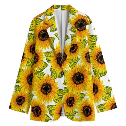 Doodle Sunflower Pattern Print Women's Cotton Blazer