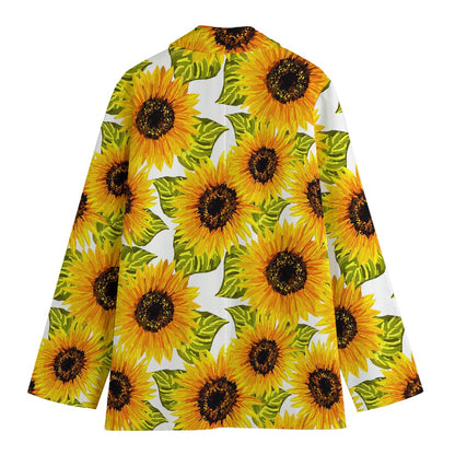 Doodle Sunflower Pattern Print Women's Cotton Blazer