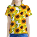 Doodle Sunflower Pattern Print Women's Polo Shirt