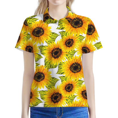 Doodle Sunflower Pattern Print Women's Polo Shirt