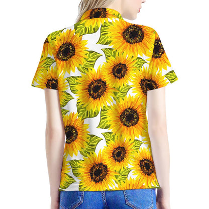 Doodle Sunflower Pattern Print Women's Polo Shirt