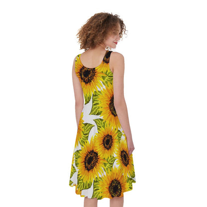 Doodle Sunflower Pattern Print Women's Sleeveless Dress