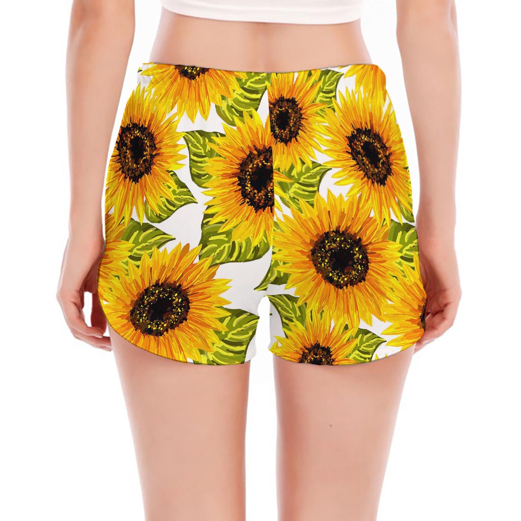 Doodle Sunflower Pattern Print Women's Split Running Shorts