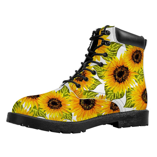 Doodle Sunflower Pattern Print Work Boots