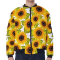 Doodle Sunflower Pattern Print Zip Sleeve Bomber Jacket