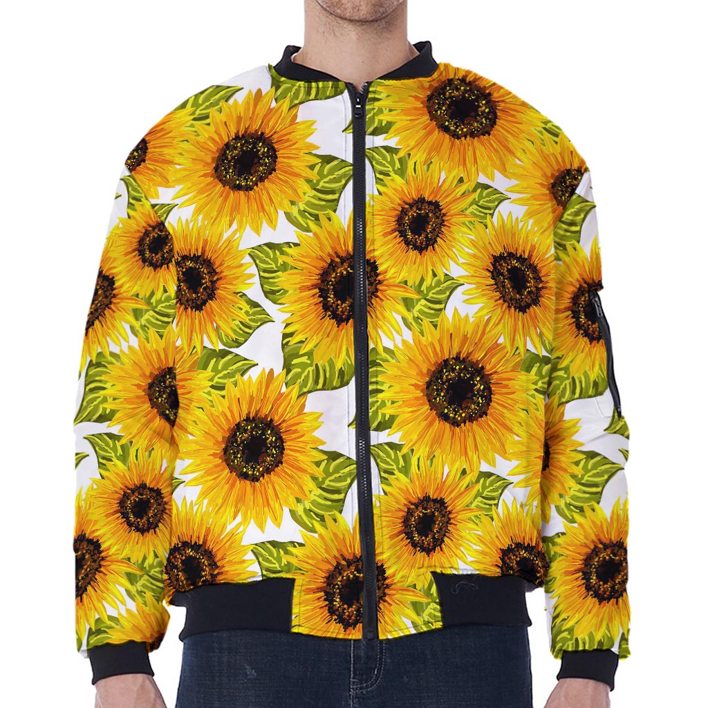 Doodle Sunflower Pattern Print Zip Sleeve Bomber Jacket