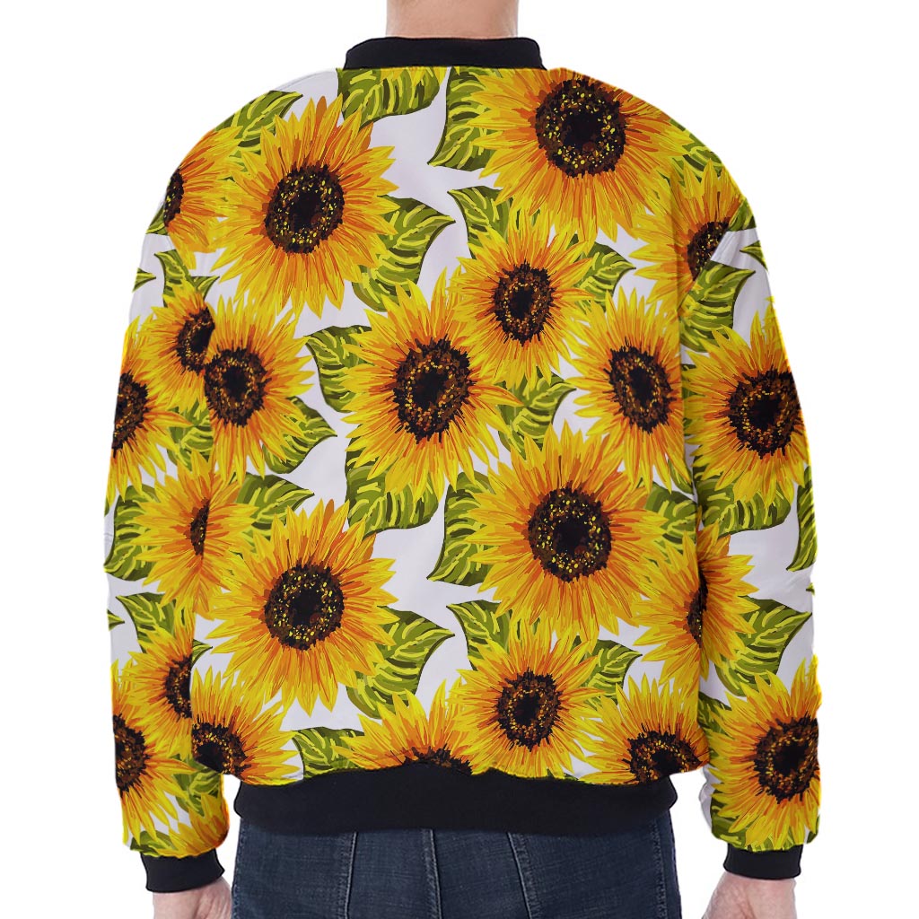 Doodle Sunflower Pattern Print Zip Sleeve Bomber Jacket
