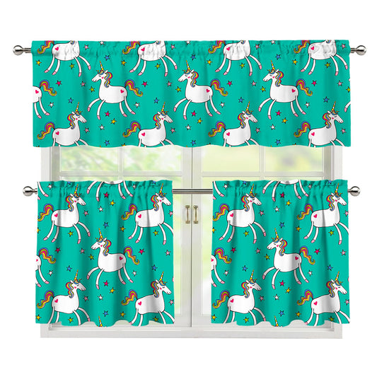 Doodle Unicorn Pattern Print 3 Piece Kitchen Curtains