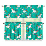 Doodle Unicorn Pattern Print 3 Piece Kitchen Curtains