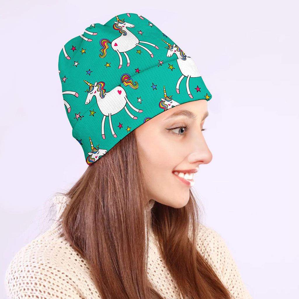Doodle Unicorn Pattern Print Beanie