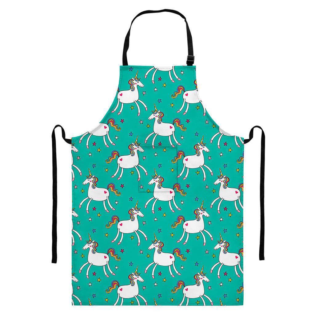 Doodle Unicorn Pattern Print Bib Apron With Pocket